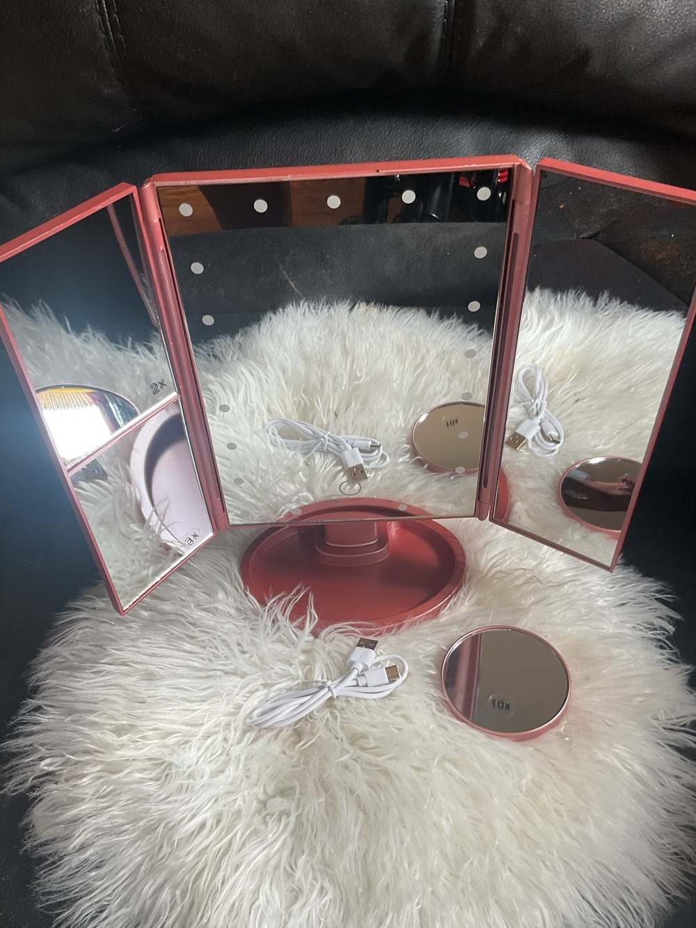 Foldable LED Makeup Mirror - Pink